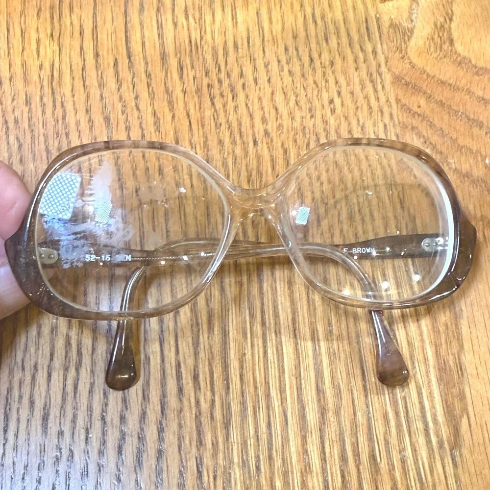 Vintage Gem Sparkle Brown‎ Oversized Eyeglasses Frames Only Retro 70s Butterfly